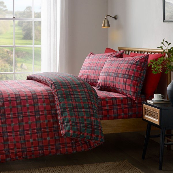 Punane/tumeroheline üheinimesevoodipesu 135x200 cm Tartan Check - Catherine Lansfield