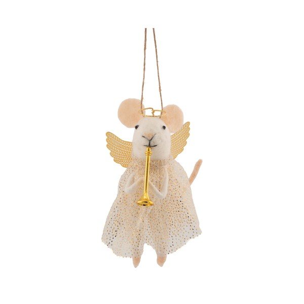 Tekstiilist jõulukaunistus, 6 cm Angel Mouse Playing the Trumpet – Sass & Belle
