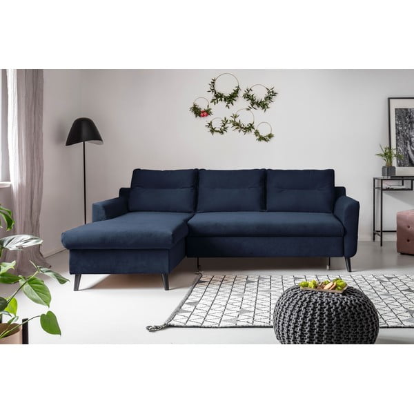 Tumesinine sametne nurgadiivan, vasakpoolne nurk Stylish Stan - Miuform-image-1