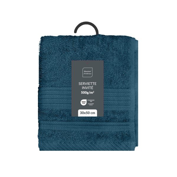 Tumesinine frotee-puuvillane rätik 30x50 cm Tendresse - douceur d'intérieur-image-4