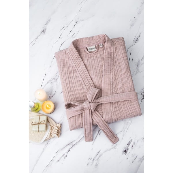 Roosa musliinist hommikumantel, suurus S/M Kimono - Foutastic-image-3