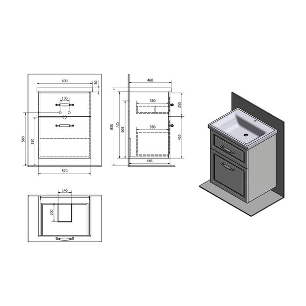 Valge seinale ilma valamuta üksus  57x72,5 cm Favolo – Sapho-image-3