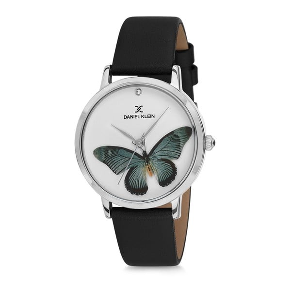 Dámské hodinky s černým koženým řemínkem Daniel Klein Butterfly