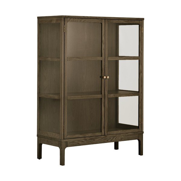 Tumepruun vitriinkapp tammepuust dekooriga 90x126x40 cm Zamora - House Nordic