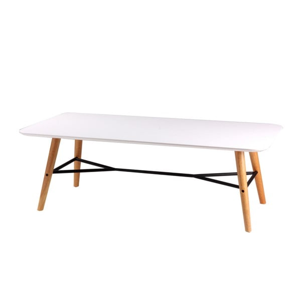 Bílý konferenční stolek s nohami v dekoru světlého dřeva sømcasa Mattias