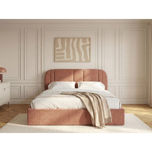 Roosa polsterdatud kaheinimesevoodi panipaigaga ja liistudest raamiga 180x200 cm Sidney - Bobochic Paris-image-2