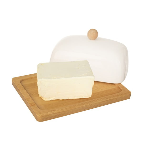 Valge portselanist võinõu koos bambustaldrikuga Whiteline - Orion-image-1