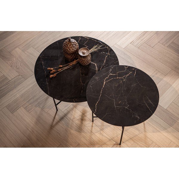 Černý konferenční stůl s porcelánovou deskou WOOOD Vida, ⌀ 80 cm-image-2