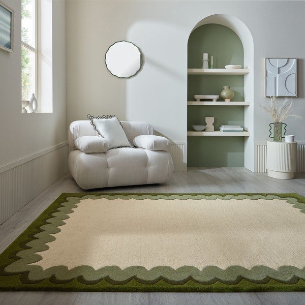Roheline/naturaalne käsitsi kootud villane vaip 160x230 cm Wiggle Wool - Flair Rugs-image-1