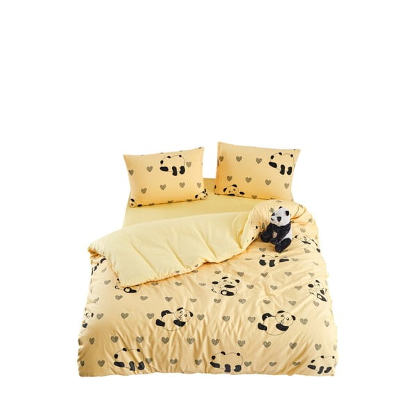 Kollane 3-osaline pikendatud voodipesukomplekt 160x220 cm Panda - Mila Home