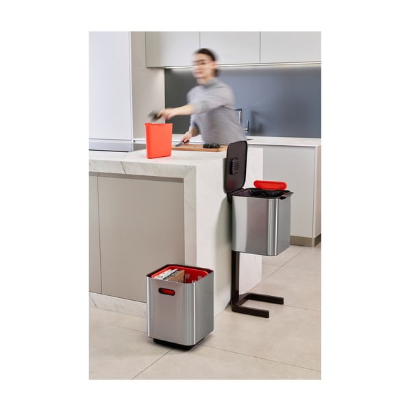 Terasest prügikast sorteeritud jäätmete jaoks hõbedane 40 l Totem Compact - Joseph Joseph-image-4