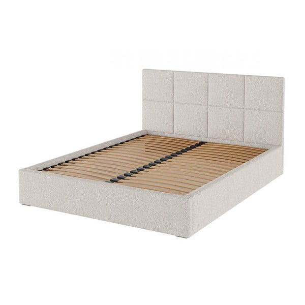 Beeži värvi pehmendusega kaheinimesevoodi koos riiuliga 180x200 cm. Bufo - MESONICA-image-2