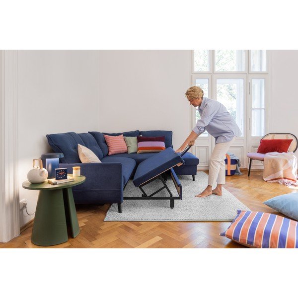 Tumesinine sametne nurgas diivanvoodi L, paremas nurgas Stylish Stan - Miuform-image-3