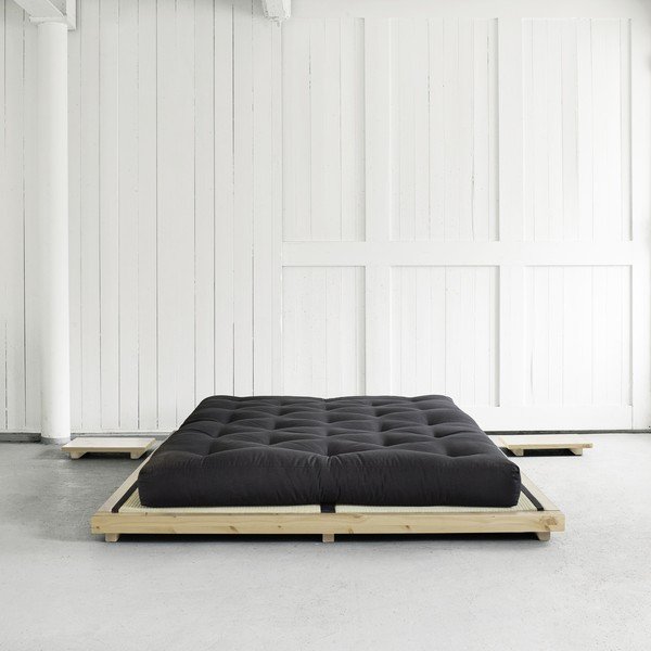 Dvoulůžková postel z borovicového dřeva s matrací a tatami Karup Design Dock Double Latex Natural Clear/Black, 140 x 200 cm-image-3