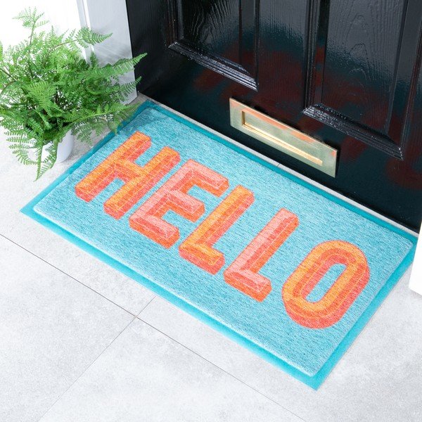 Matt taaskasutatud plastist 40x70 cm Blue Hello - Artsy Doormats-image-1