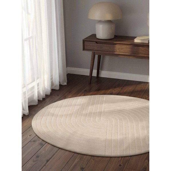Kreemikas käsitsi kootud villane ümmargune vaip ø 120 cm Arcura - Vikosa-image-1