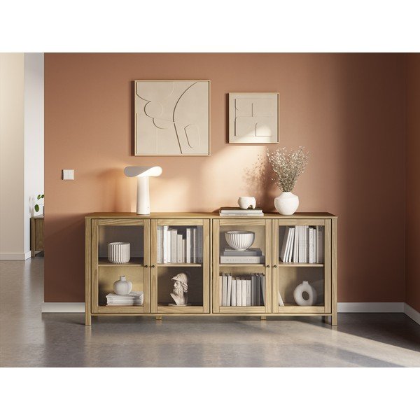 Männipuidust vitriinkapp naturaalses värvitoonis 186x80x40 cm Alessandra - Marckeric-image-1