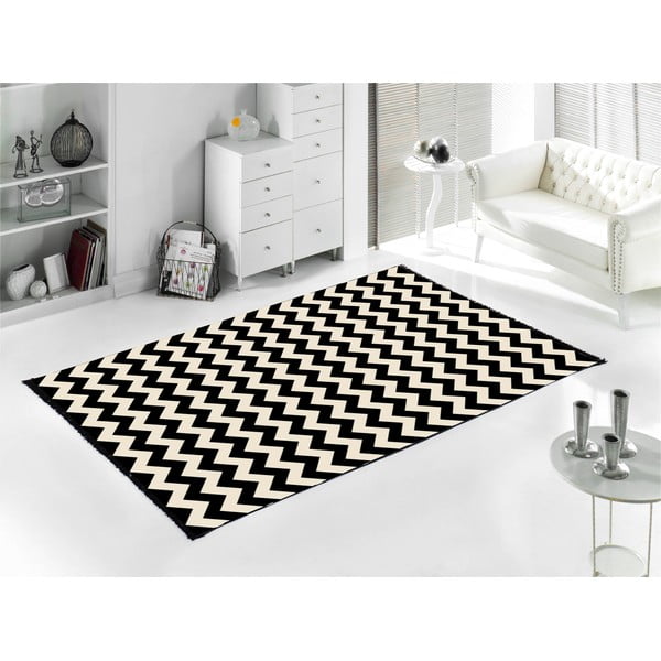 Must-valge kahepoolne vaip Zig Zag 80 x 150 cm - Cihan Bilisim Tekstil-image-2