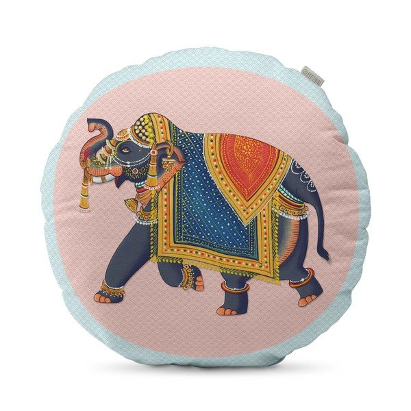 Bavlněný oboustranný polštář HF Living Kandula Pink Elephant, ⌀ 50 cm