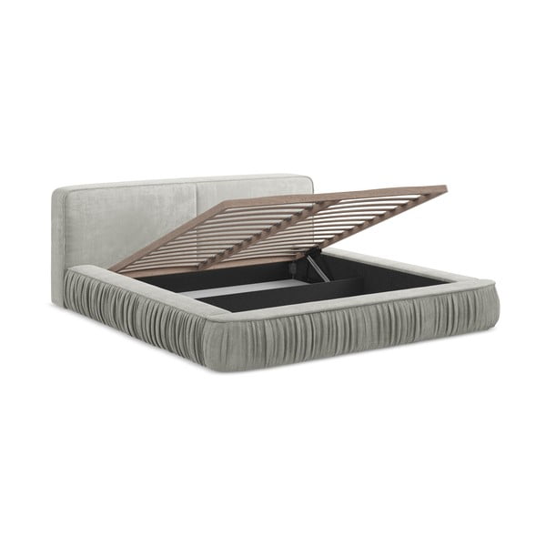 Helehall polsterdatud kaheinimesevoodi koos voodipõhja ja panipaigaga 140x200 cm Keoni - Makamii-image-1