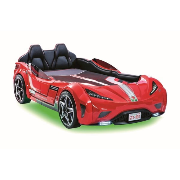Červená dětská postel ve tvaru auta se zeleným osvětlením Fast GTS Carbed Red