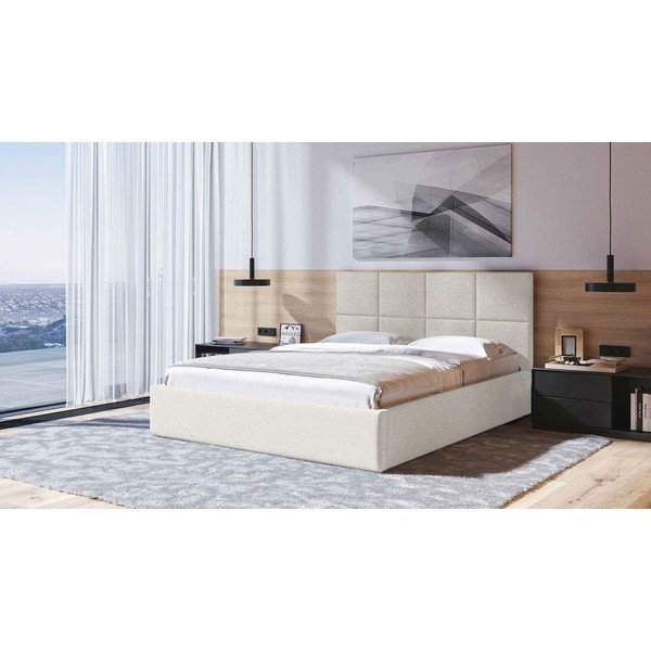 Beež polsterdatud kaheinimesevoodi koos voodipõhja ja panipaigaga 160x200cm Bufo - MESONICA-image-1