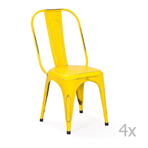 Sada 4 žlutých kovových jídelních židlí Interlink Aix
