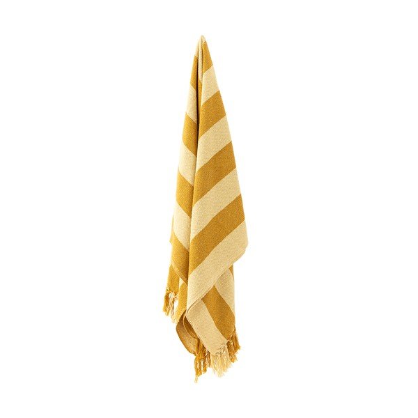 Kollane taaskasutatud puuvillast tekk 130x160 cm Frello - Bloomingville-image-2