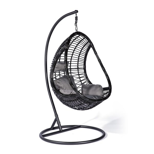 Černé závěsné křeslo z umělého ratanu Le Bonom Tahiti-image-1