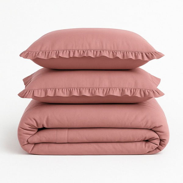 Roosa Renforcé puuvillast pikendatud voodipesu kaheinimesevoodile 240x220 cm Ruffle Striped - Mila Home Luxury