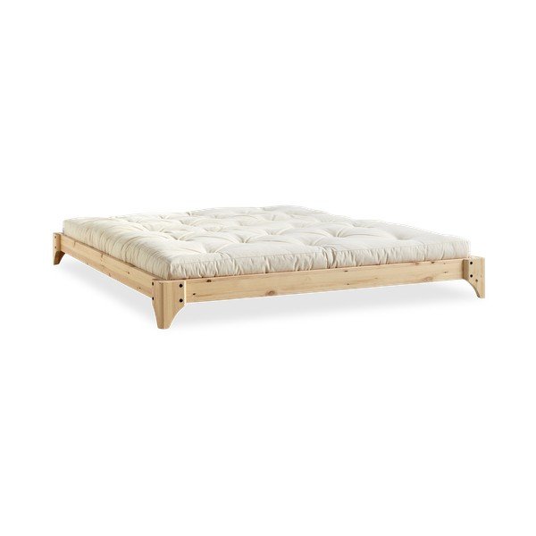 Dvoulůžková postel z borovicového dřeva s matrací Karup Design Elan Comfort Mat Natural Clear/Natural, 140 x 200 cm