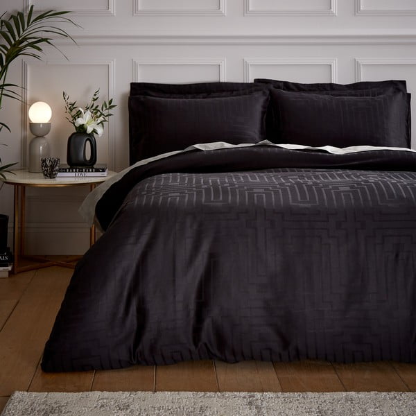 Must puuvillasatiinist kahekohaline voodilina 200x200 cm - Bianca