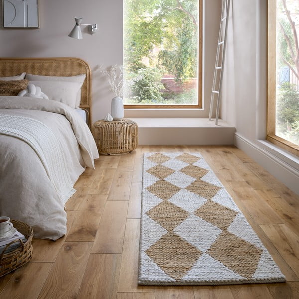 Valge käsitsi kootud džuudiseguga vaip 80x230 cm Effie Diamond - Flair Rugs-image-1
