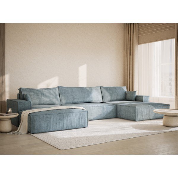 Helesinine šenilldiivanvoodi/panipaigaga nurgadiivan ("U"-kujuline) Kyoto - Maison de Rêve-image-1