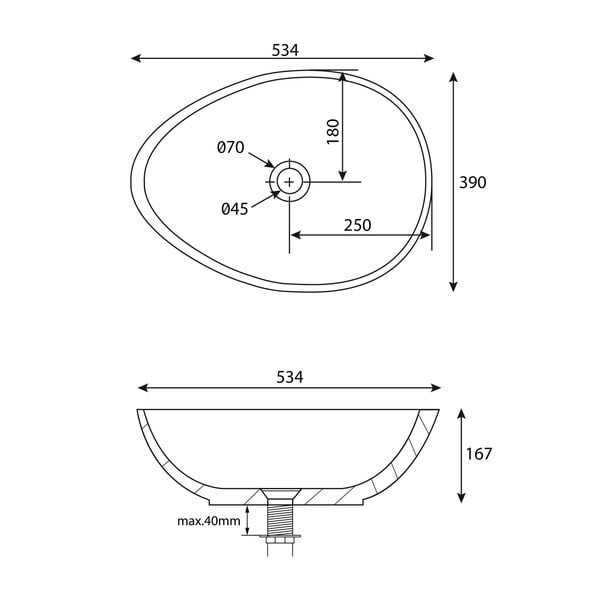 Tumehall betoonist valamu 53x39 cm Punc - Sapho-image-3