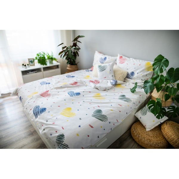 Valge puuvillane voodipesu üheinimesevoodile 140x200 cm LP Dita Graffiti Heart - Cotton House
