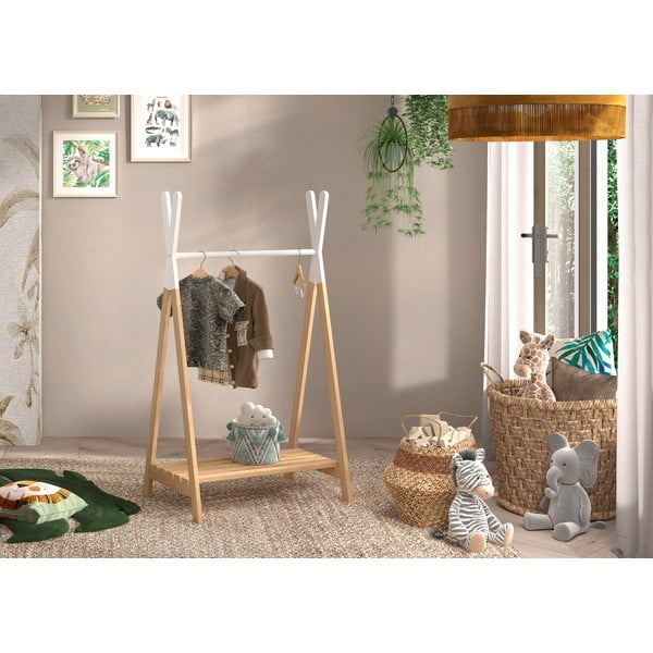 Laste männipuidust riiul valge ja naturaalse värviga KIDDY - Vipack-image-1