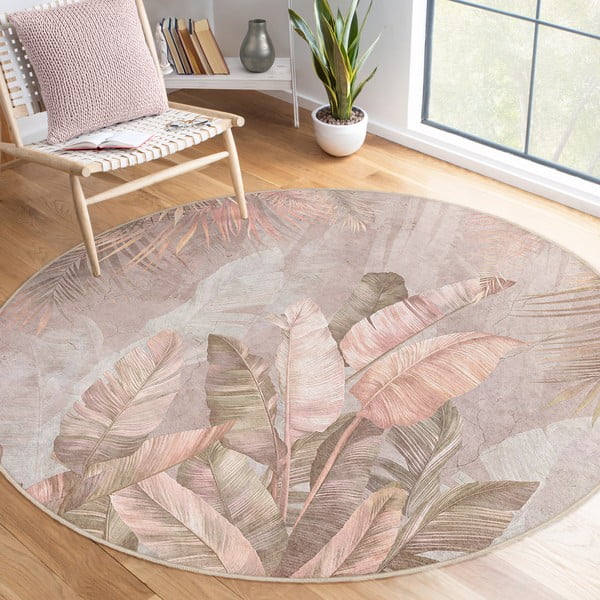 Heleroosa pestav ümmargune vaip ø 120 cm Dusty Leaves - Mila Home-image-1