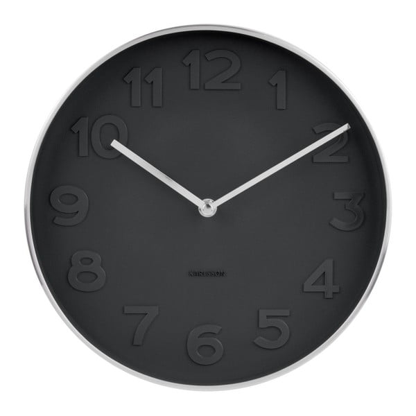 Černé nástěnné hodiny s detaily ve stříbrné barvě Karlsson Mr. Black, ⌀ 27,5 cm