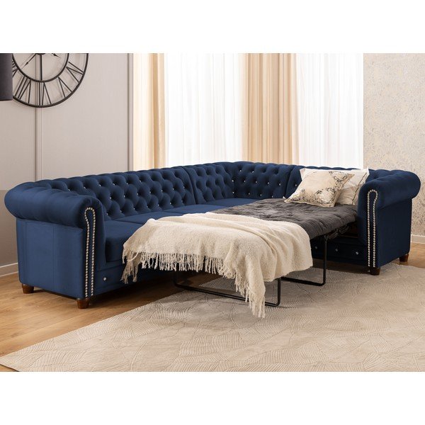 Sinine sametist nurgadiivanvoodi (parem nurk/L-kujuline) York Blik - Ropez-image-4