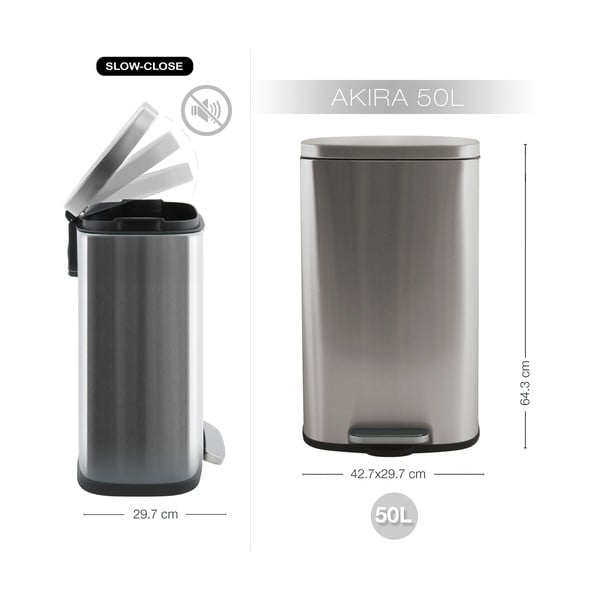 Matt hõbedane terasest prügikast 50 l Akira - Spirella-image-4