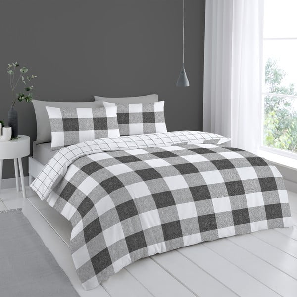 Valge-hall voodipesu 200x135 cm Bold Check - Cloudsoft-image-1