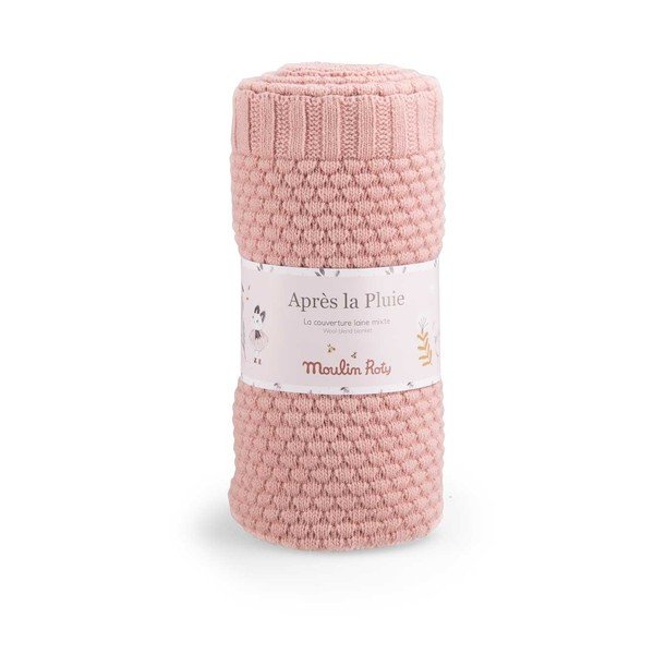 Roosa silmkoeline beebitekk segakiududest 75x86 cm Après la Pluie - Moulin Roty-image-1