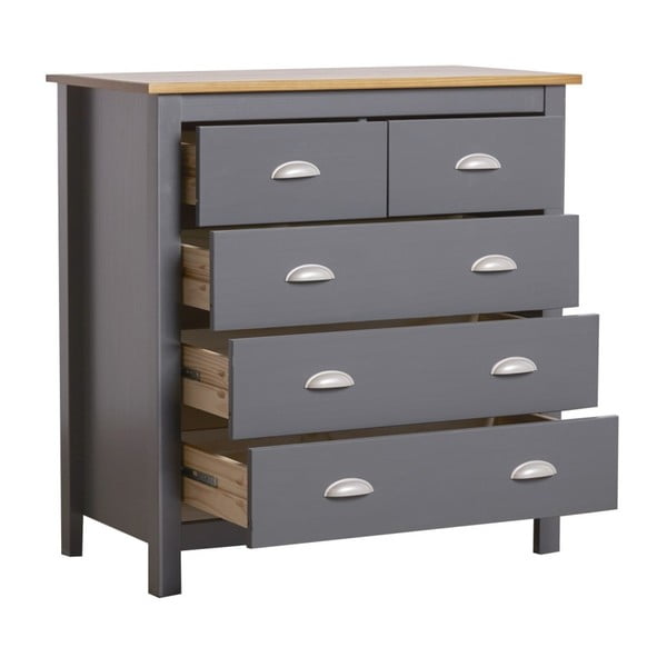 Antracitově šedá komoda z masivního borovicového dřeva s 5 zásuvkami Marckeric Jade-image-4