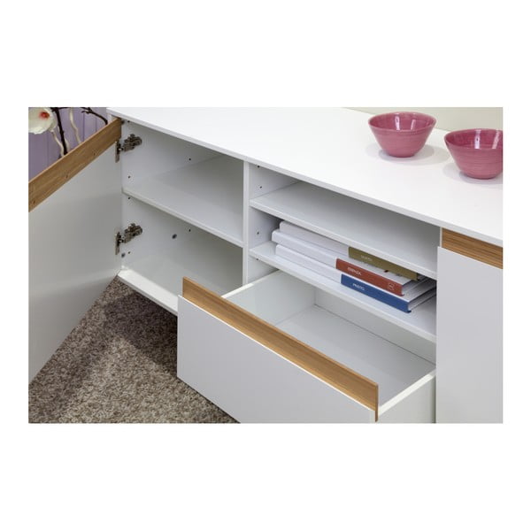 Bílá komoda s podnožím a dřevěnými detaily Dřevotvar Ontur 12-image-3