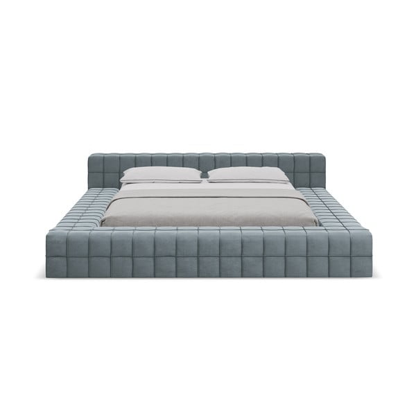 Helesinine polsterdatud kaheinimesevoodi koos voodipõhjaga 160x200cm Akela - Makamii-image-3