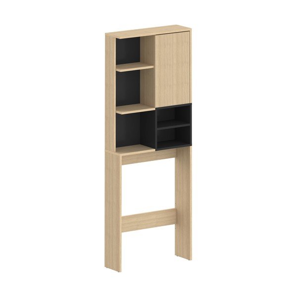 Must/puiduvärvi tammespooniga kõrge vannitoakapp  64x179 cm Kube – TemaHome-image-2