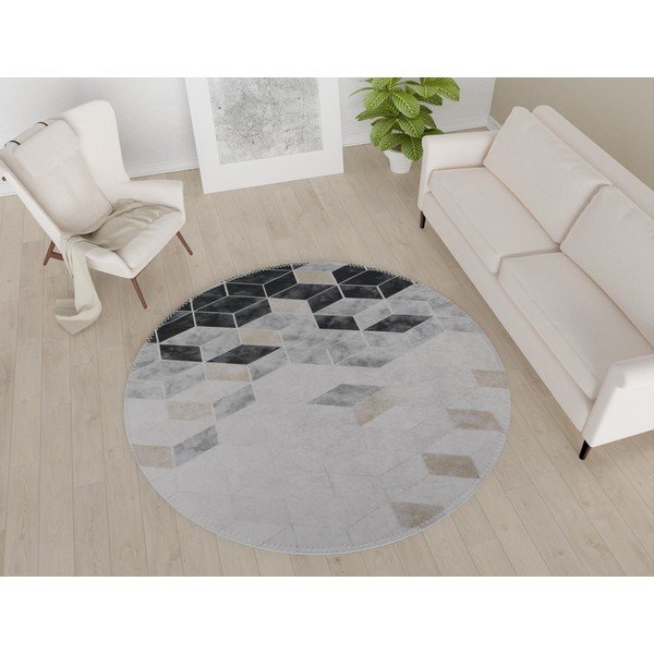Valge-hall pestav ümmargune vaip ø 120 cm - Vitaus-image-1