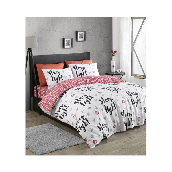 Povlečení na jednolůžko z ranforce bavlny Mijolnir SleepTight Fuchsia & White, 140 x 200 cm-image-1