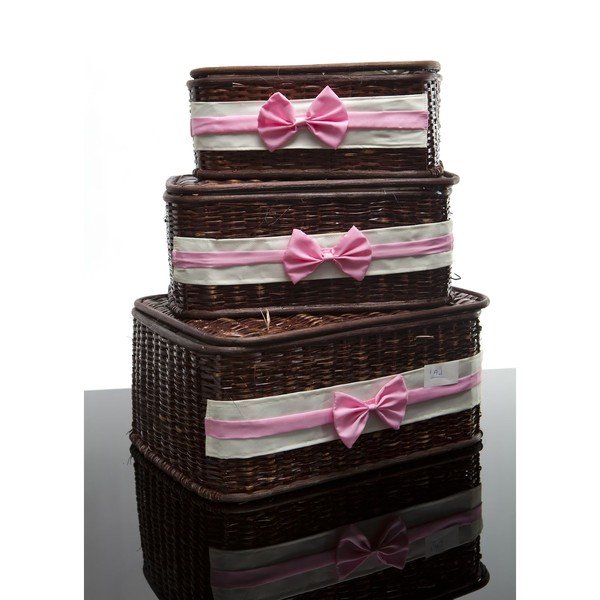 Sada tří košíků s růžovou mašlí